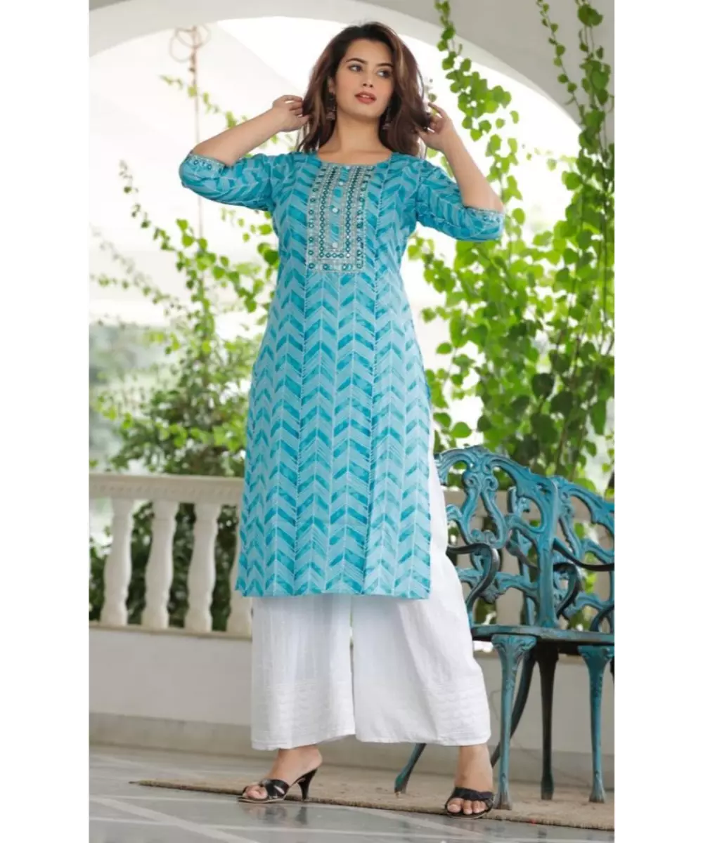 Buy online Blue Rayon Straight Kurta Palazzo Suit Set for womens and girls  at best price at bibain
