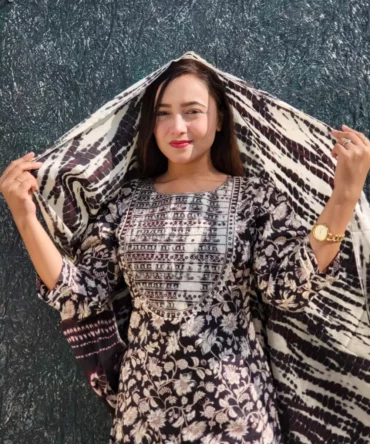 Kalamkari Floral Printed Kurti With Sharara & Dupatta Set
