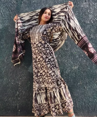 Kalamkari Printed Kurti With Sharara & Dupatta Set