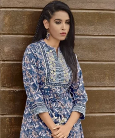 Blue Mal Cotton Kurti, Pant and Dupatta