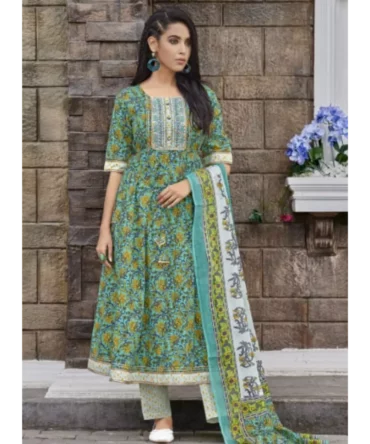 Green Mal Cotton Kurti, Pant Dupatta