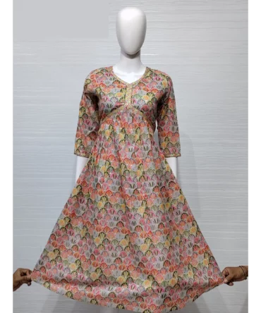 Gray Mul Cotton Alia Cut Style A-Line Kurti