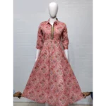 Pink Mul Cotton A-Line Flared kurti with belt