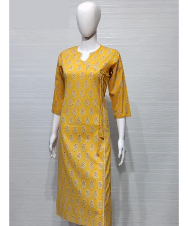 Pure Cotton Yellow Angarkha Style Kurti