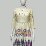 Cream Floral Print Rayon Short Kurti