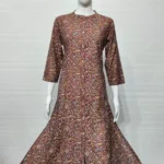 Dark Red Floral Print Bamboo Silk Princess Cut Kurti with Two Side Pocket