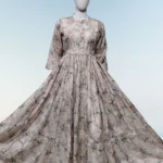 Digital Floral Printed Viscose Silk Flared Gown