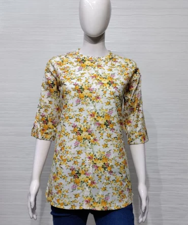 Floral Print Cotton Short Kurti