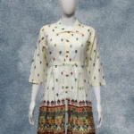 Floral Print Off White Rayon Short Top