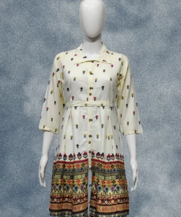 Floral Print Off White Rayon Short Top