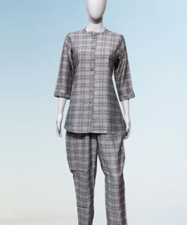 Gray Colour Cotton Chex Printed Co-ord set
