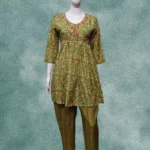 Green Floral Print Muslin Silk Alia Cut Top with Pant