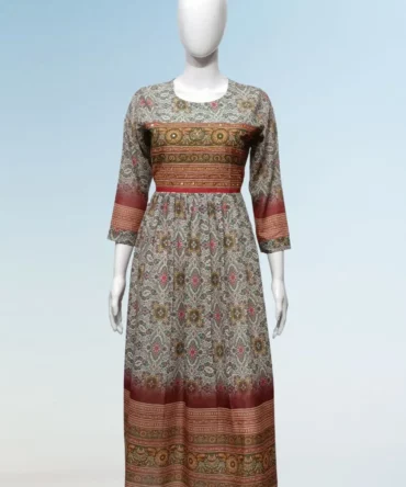 Grey Poly Muslin Digital Printed Flared Kurti