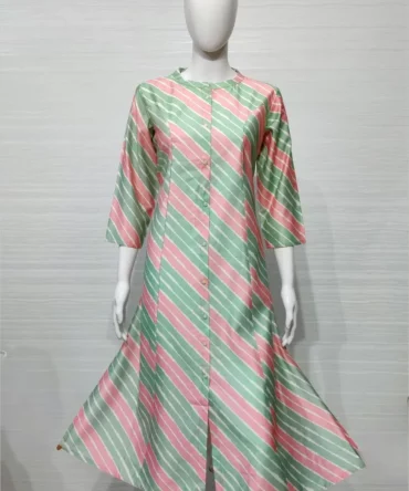 Leheriya Print Bamboo Silk Princess Cut with Two Side Pocket