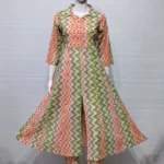 Leheriya Print Cambric Cotton A-Line Kurti with Pant