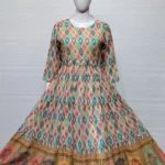 Multi Colour Muslin Silk Flared Gown