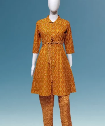 Mustard Colour Cotton Co-ord set with Belt