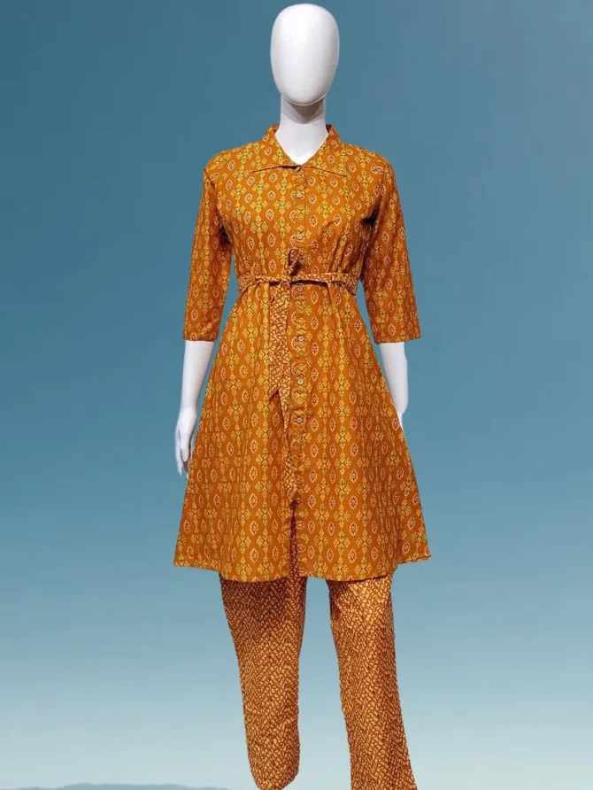 Mustard Colour Cotton Co-ord set with Belt