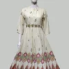 Off White Heavy Rayon Flared Kurti with Embroidered Belt