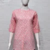 Pink Floral Print Cotton Short Kurti