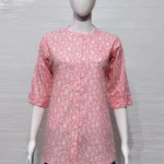 Pink Floral Print Cotton Short Kurti