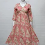 Pink Floral Print Mul Cotton Alia Cut Kurti