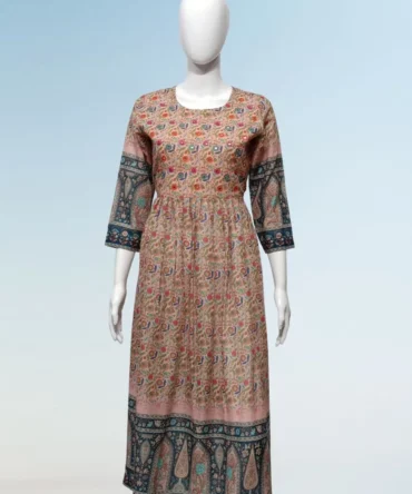 Pink Poly Muslin Digital Printed Flared Kurti