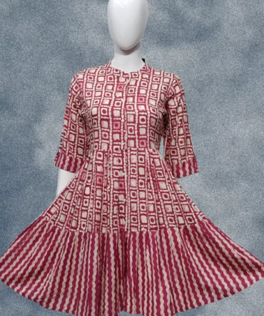 Rayon Printed Flared Short Kurti