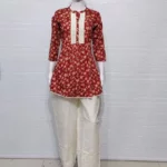Red Cotton Short Kurti with Chikankari Palazzo