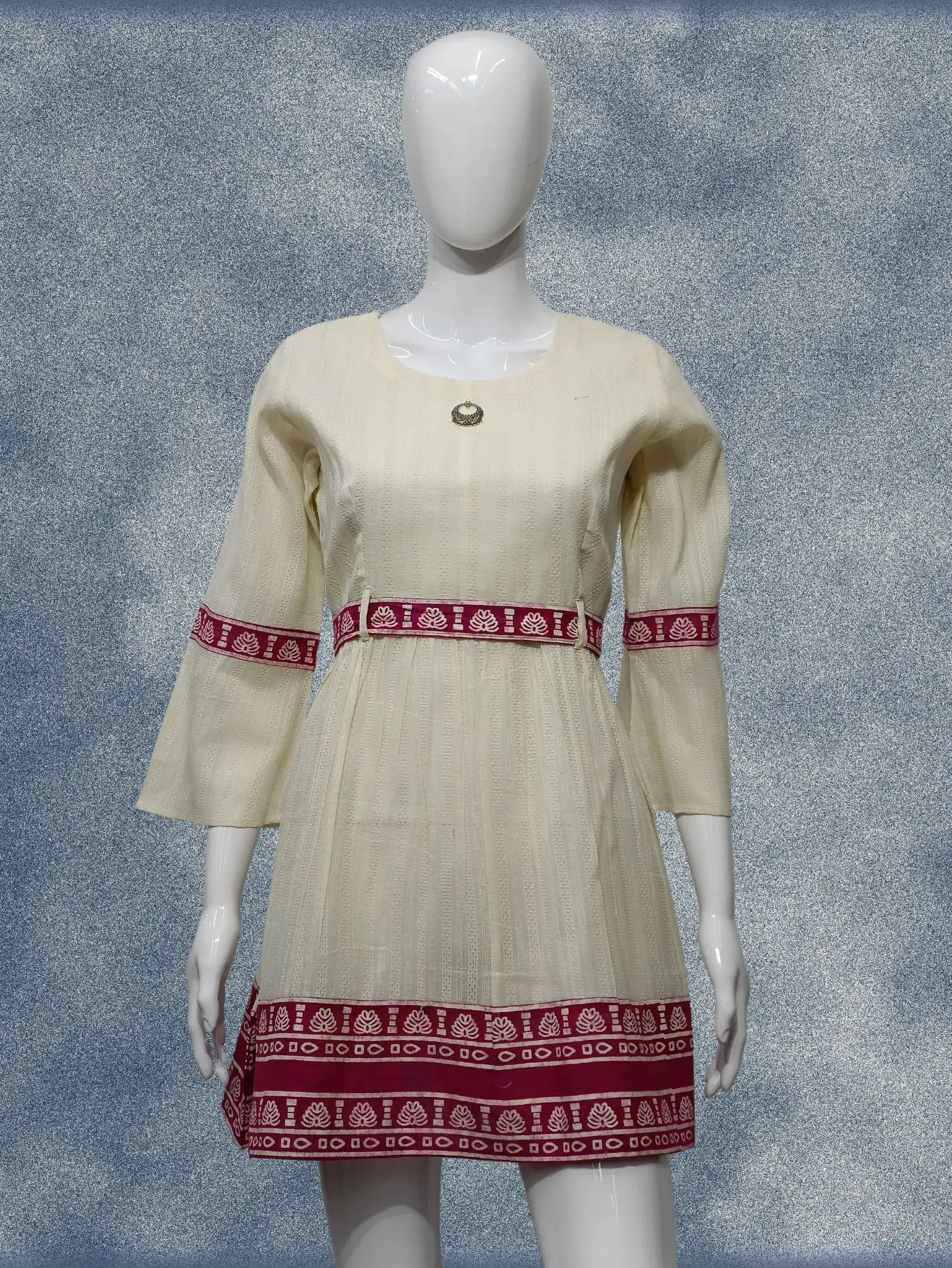 Libas Ethnic Motifs Printed Flared Sleeves Tie-Up Neck Pleated Kurti -  Absolutely Desi