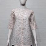 White Floral Print Cotton Short Kurti