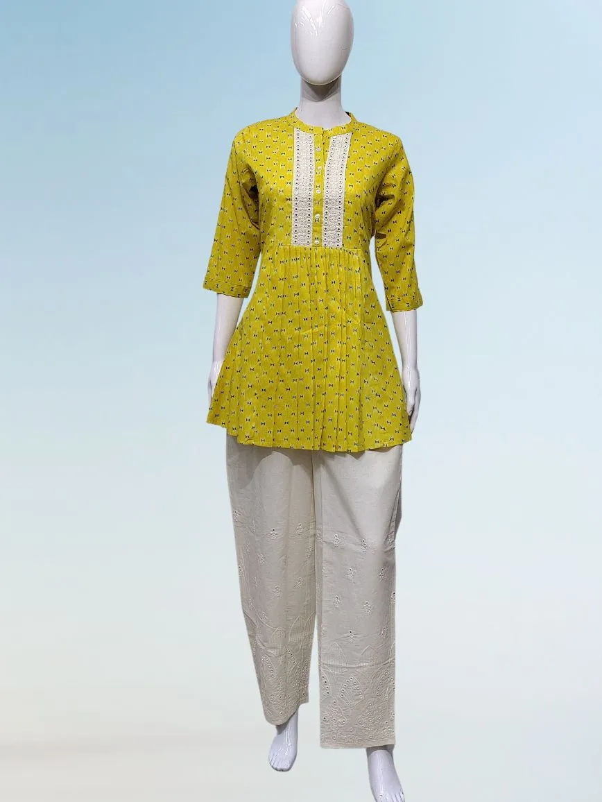 Buy QOMN Yellow Cotton Floral Print A Line Short Kurti for Women's Online @  Tata CLiQ