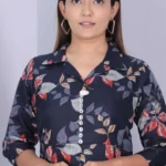 Black Cotton Mix Floral Print Kurti with Pant