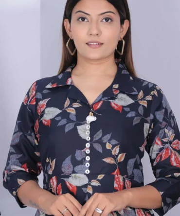 Black Cotton Mix Floral Print Kurti with Pant