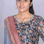 Black Linen Cotton Floral Print Kurti, Pant and Dupatta set