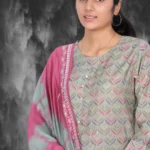 Gray Modal Silk Kurti, Pant, with Dupatta
