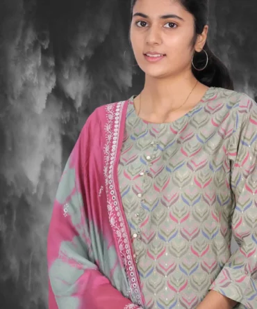 Gray Modal Silk Kurti, Pant, with Dupatta