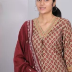 Maroon Modal Silk Kurti, Pant, with Work Dupatta