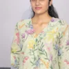 Mint Green Chikankari Cotton Floral Print Kurti with Afgani Pant