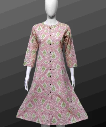 Baby Pink Cotton A-Line Kurti with Pocket