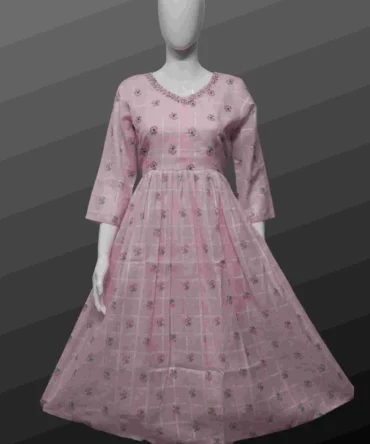 Baby Pink Linen Cotton Flared Kurti