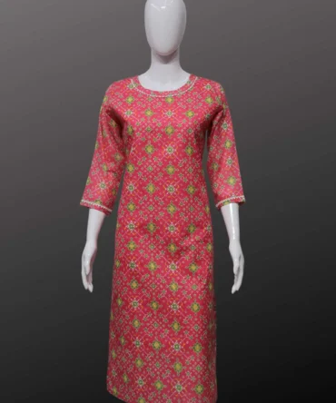 Brick Red Cotton With Sifli Work Straight Kurti