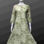 Green Cotton Floral Print A-Line Kurti with Pocket