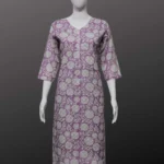 Purple Cotton With Sifli Work Floral Print Straight Kurti