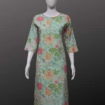 Sea Green Cotton With Sifli Work Floral Print Straight Kurti