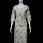 Sky Blue Cotton With Sifli Work Floral Print Straight Kurti