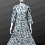 White Cotton Floral Print A-Line Kurti with Pocket